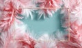 A decorative frame with pink and white feather patterns surrounds a blank teal center Royalty Free Stock Photo