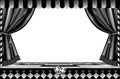 Decorative frame in the shape of a theatrical stage with an open curtain in vintage black and white engraving style Royalty Free Stock Photo
