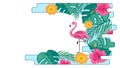 Decorative frame with tropical flowers and flamingo, vector illustration, decorative element Royalty Free Stock Photo