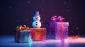 Decorative funny figures of a snowmans gift boxes with lights. Christmas sale. Holiday background. AI generated