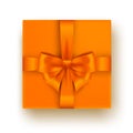 Decorative gift box with orange bow and ribbon isolated on white background. Top view. Vector Royalty Free Stock Photo