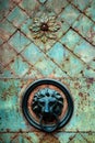 Decorative gilded lion head door knob and knocker