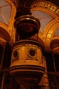 Decorative gilded ornamented baroque interior of church, Basilica of St. Wenceslas, Pulpit for preachers, ceiling of wooden