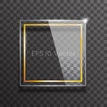 Decorative glass frame glossy golden square mockup luxurious decoration with shadow transparent background vector