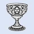 Decorative Goblet. Medieval gothic style concept art. Design element. Black a nd white drawing isolated on grey Royalty Free Stock Photo
