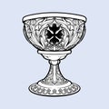 Decorative Goblet. Medieval gothic style concept art. Design element. Black a nd white drawing isolated on grey Royalty Free Stock Photo