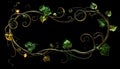 Decorative Gold Frame with Green Leaf Design on a Black Background Royalty Free Stock Photo