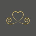 decorative gold heart icon. glitter logo, love symbol with a shadow on a black background. use in decoration, design, emblem.