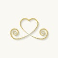 decorative gold heart icon. glitter logo, love symbol with a shadow on a white background. use in decoration, design. vector