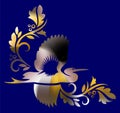 Decorative golden flowery design on blue background