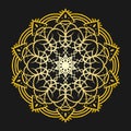 Decorative golden gradient mandala with floral elements isolated on dark background. Indian design element decorative vector