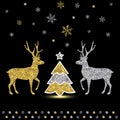 Decorative Golden Shiny Deer and Christmas Tree Royalty Free Stock Photo