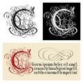 Decorative Gothic Letter C. Uncial Fraktur calligraphy. Royalty Free Stock Photo