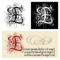 Decorative Gothic Letter E. Uncial Fraktur calligraphy. Royalty Free Stock Photo