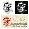 Decorative Gothic Letter F. Uncial Fraktur calligraphy. Royalty Free Stock Photo