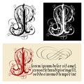 Decorative Gothic Letter I. Uncial Fraktur calligraphy.