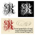 Decorative Gothic Letter K. Uncial Fraktur calligraphy.