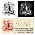 Decorative Gothic Letter L. Uncial Fraktur calligraphy. Royalty Free Stock Photo