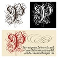 Decorative Gothic Letter P. Uncial Fraktur calligraphy.