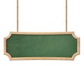 Decorative green blackboard with bright wooden frame and oblong shape