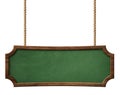 Decorative green blackboard with dark wooden frame and oblong shape