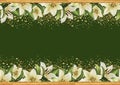 Decorative green foral border. Lily flowers seamless pattern. Royalty Free Stock Photo