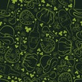 Decorative green patterns with traditional st. Patrick hand drawing dark background