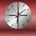 Decorative grey wall clock. Minimalism style. The dial is divided into quarters. Royalty Free Stock Photo