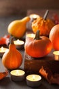 Decorative halloween pumpkins and candles