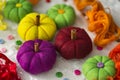 Decorative halloween pumpkins made from felt