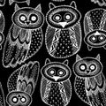 Decorative Hand dravn Cute Owl Sketch Doodle White outline