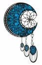 Dreamcatcher and feather isolated on white background. Native american indian dreamcatcher.Moon
