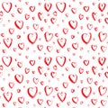 Decorative hand drawn Happy Valentine`s day seamless hearts pattern background