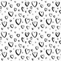 Decorative hand drawn Happy Valentine`s day seamless hearts pattern background