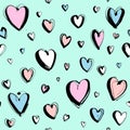 Decorative hand drawn Happy Valentine`s day seamless hearts pattern background