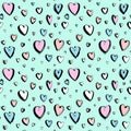 Decorative hand drawn Happy Valentine`s day seamless hearts pattern background