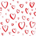 Decorative hand drawn Happy Valentine`s day seamless hearts pattern background