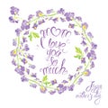 Decorative handdrawn floral round frame with sweet pea flowers,