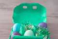Decorative handmade easter egg present box with eggs and cress Royalty Free Stock Photo