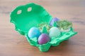 Decorative handmade easter egg present box with eggs and cress Royalty Free Stock Photo