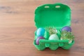 Decorative handmade easter egg present box with eggs and cress Royalty Free Stock Photo