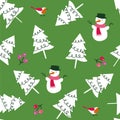 Decorative Happy holidays seamless pattern with Christmas trees, mistletoes and