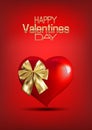 Decorative heart with gold bow. 3d vector illustration. Royalty Free Stock Photo