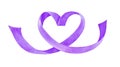 Decorative heart shaped purple ribbon on white background. Royalty Free Stock Photo