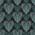 Decorative hearts pattern. Linen textile design in turquoise color on darl background Royalty Free Stock Photo