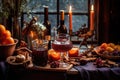 decorative holiday table with mulled wine and treats Royalty Free Stock Photo