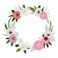 Decorative Holiday Wreath With Flowers, Leaves And Branches. Vintage Floral Elements