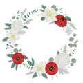 Decorative Holiday Wreath With Flowers, Leaves And Branches. Vintage Floral Elements.