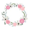 Decorative holiday wreath set with flowers, leaves and branches. Vintage floral elements.
