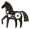Decorative horse. Dark animal silhouette with traditional scandinavian ornament